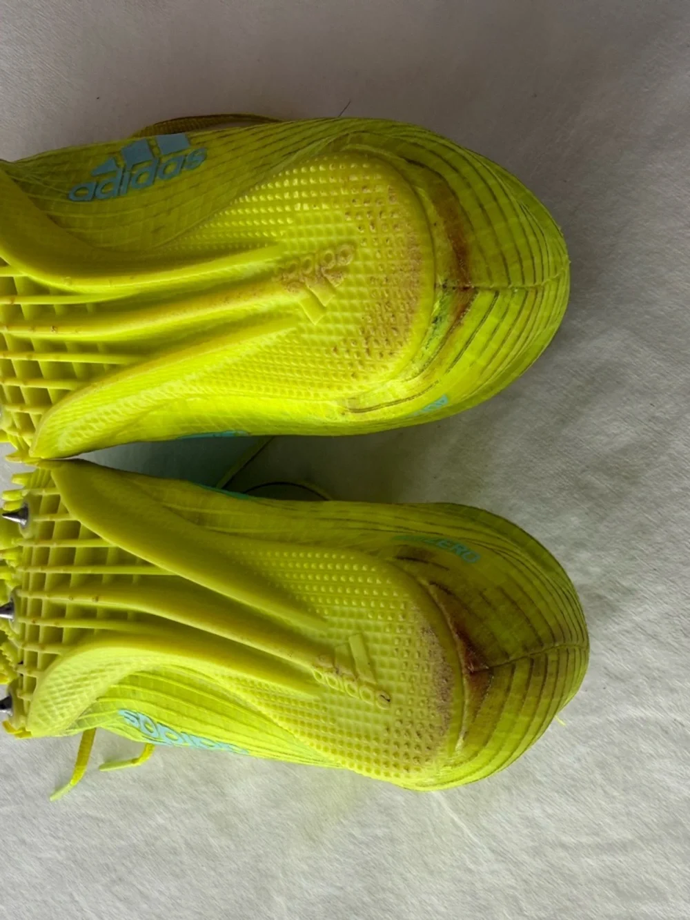 adidas adizero Finesse‎ Track Metal Spike Cleat Mens Yellow Aqua Used 5